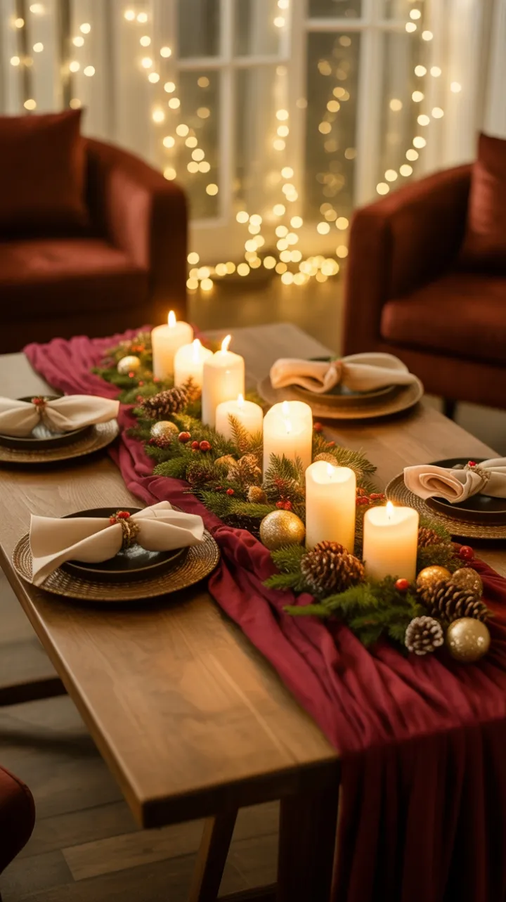 Burgundy Glow Candlelit Christmas Table