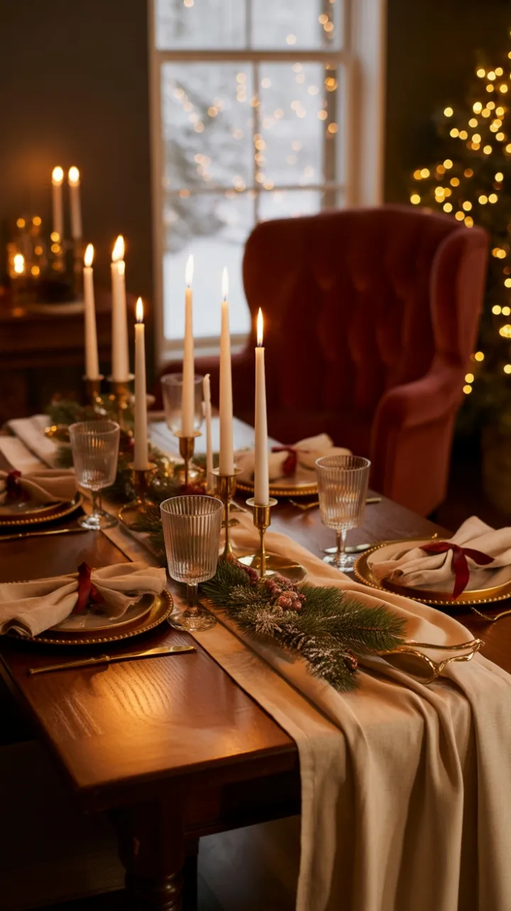 Candlelit Christmas Table in Velvet and Gold