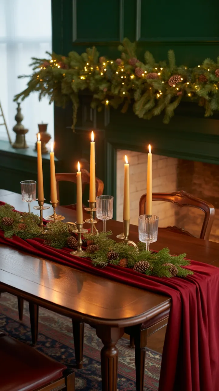 Mahogany Table Dressed in Velvet and Brass
