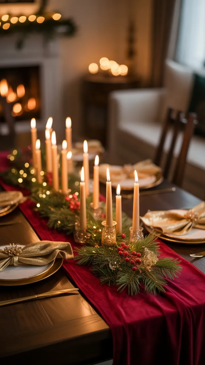 Crimson Velvet and Golden Glow for a Fireside Holiday Table