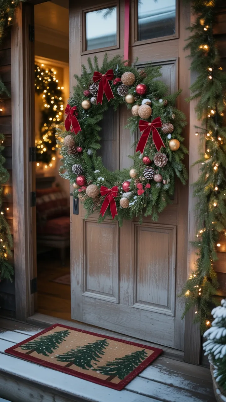 Evergreen Embrace in a Snowlit Entrance