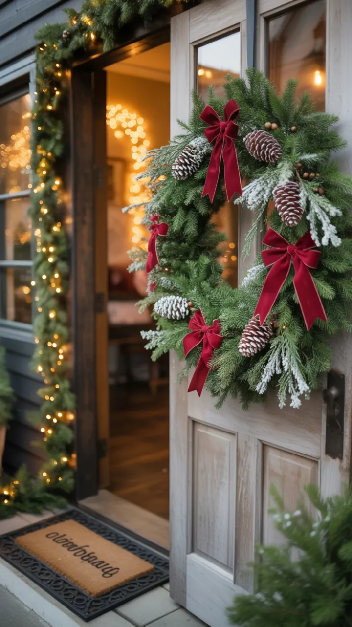Velvet Bows and Twinkling Lights Warm a Holiday Welcome