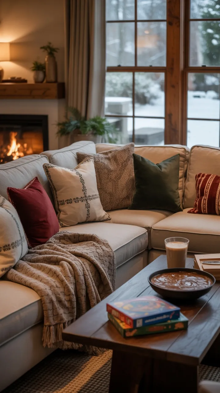 Hearthside Haven Cozy Family Room for Snowy Evenings