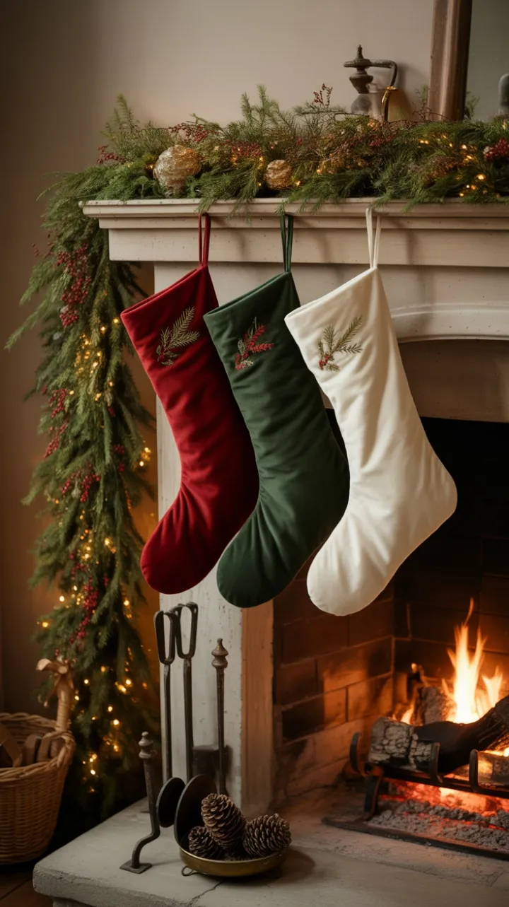 Velvet Stockings and Pine Garland by the Fire