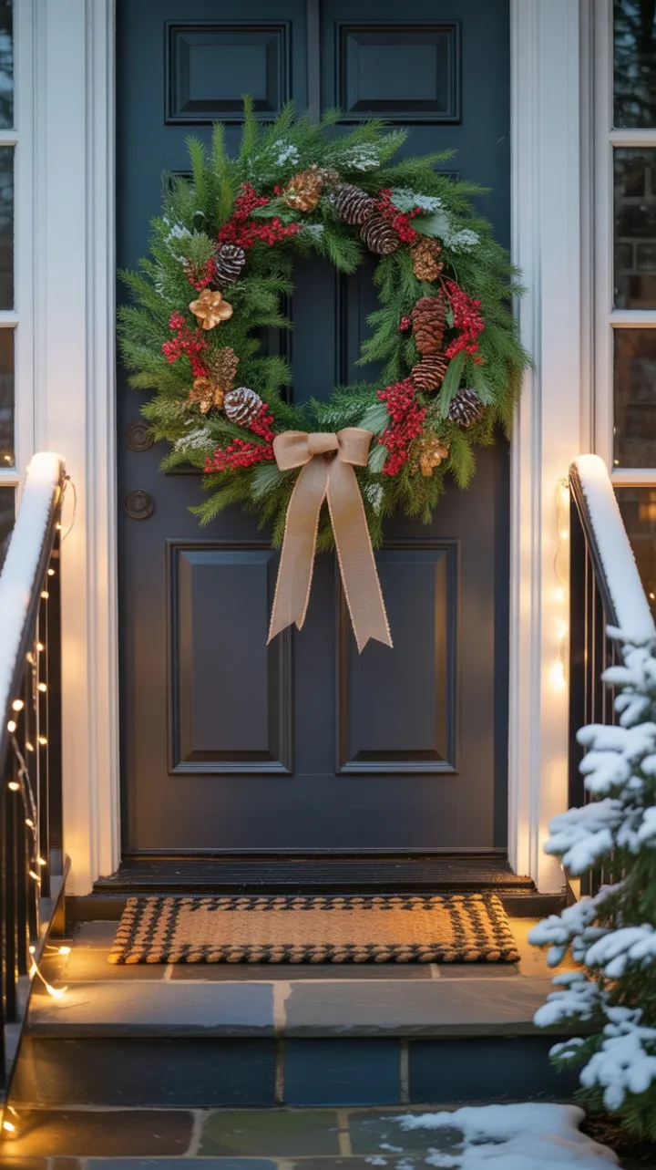 Snow-Kissed Entryway with Burlap Bow