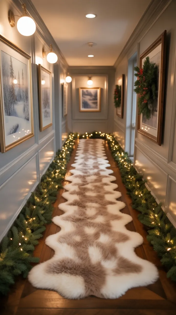 A Cozy Evergreen Passageway Bathed in Holiday Glow