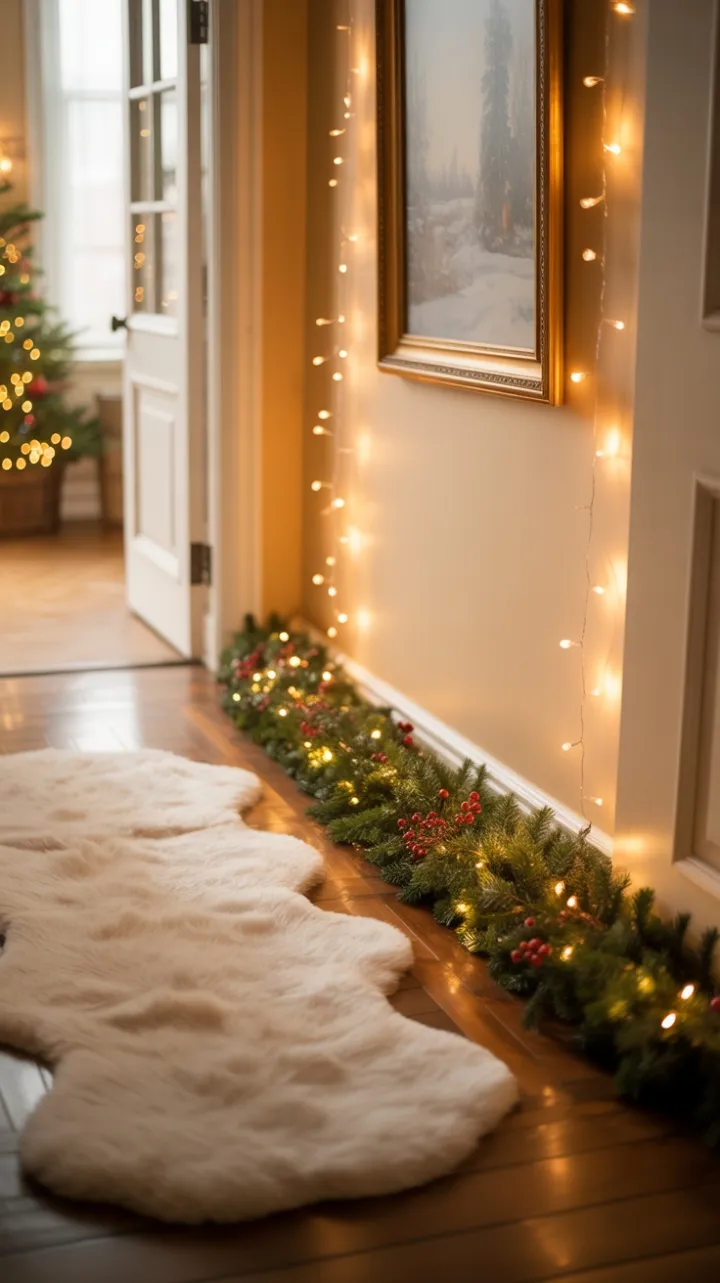 A Garlanded Hallway Awash in Golden Holiday Light