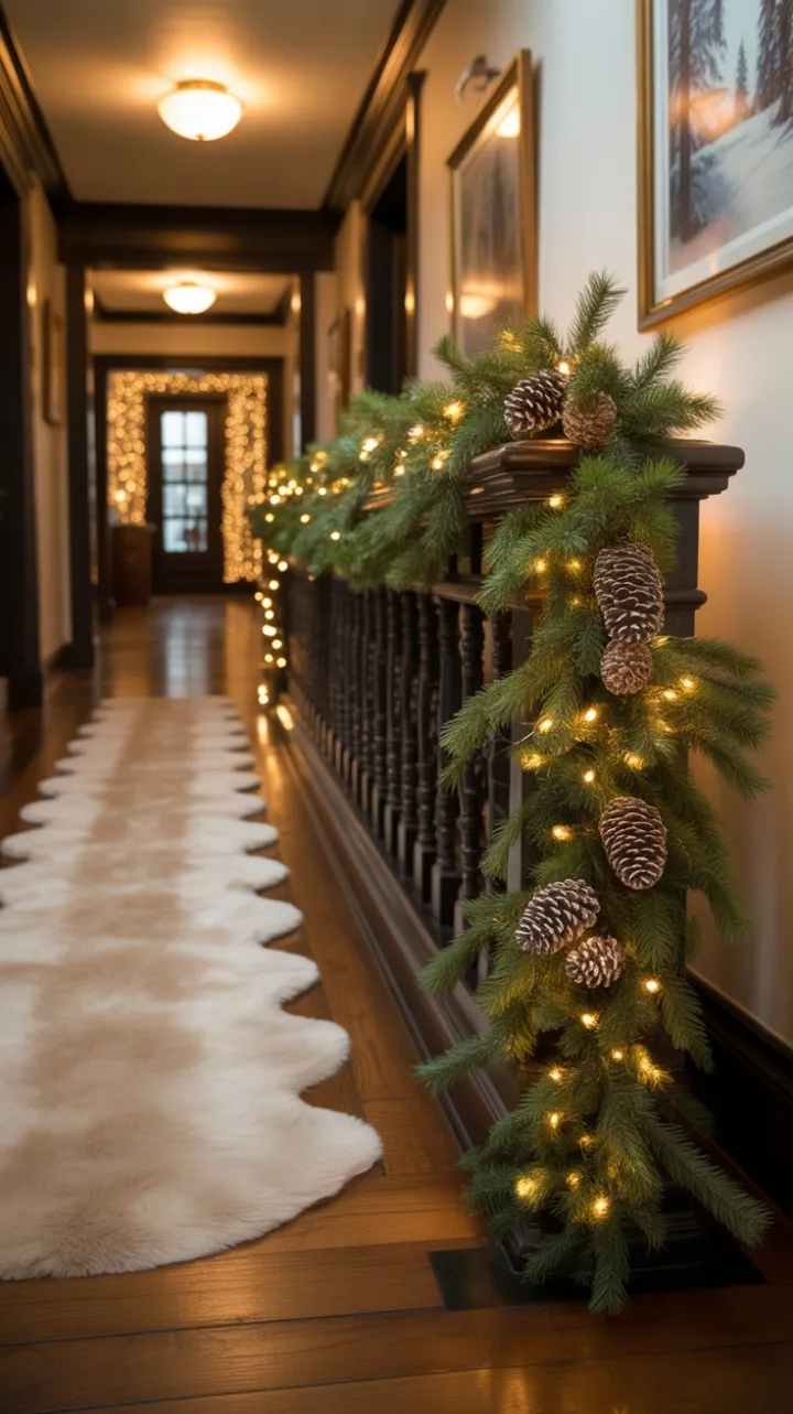 Garlanded Hallway Bathed in Holiday Glow