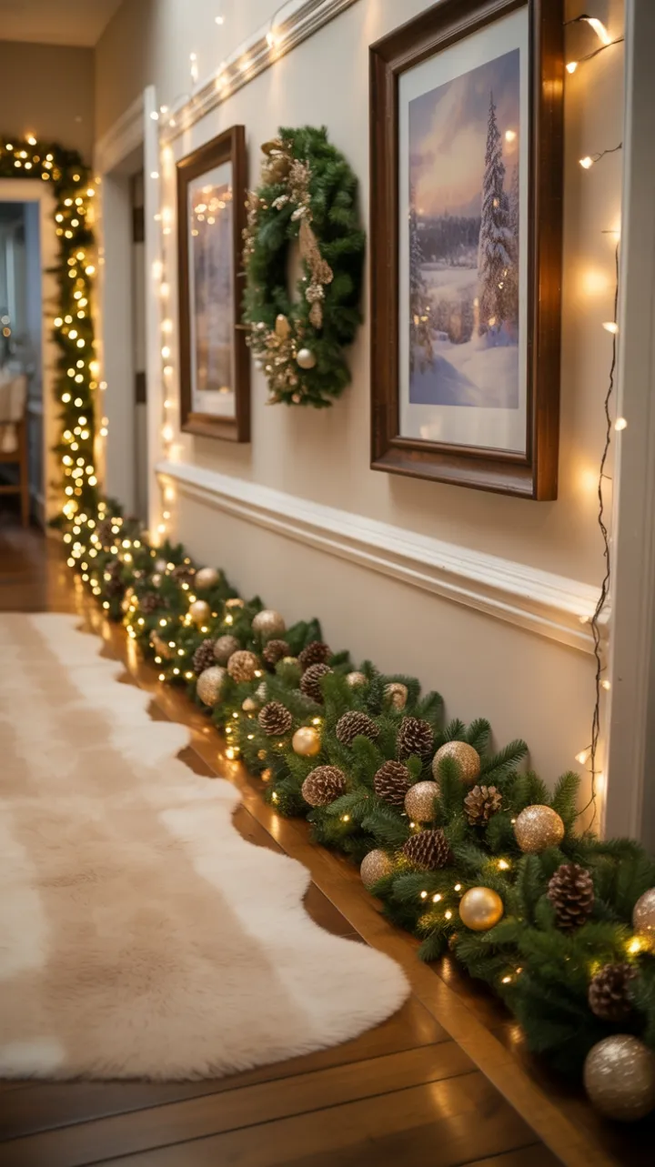 Holiday Glow in a Garlanded Hallway