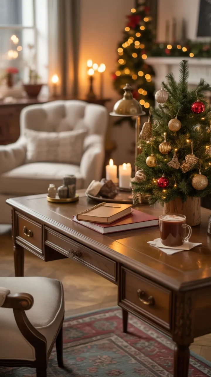 A Vintage Desk, a Tiny Tree, and the Comfort of Christmas Glow