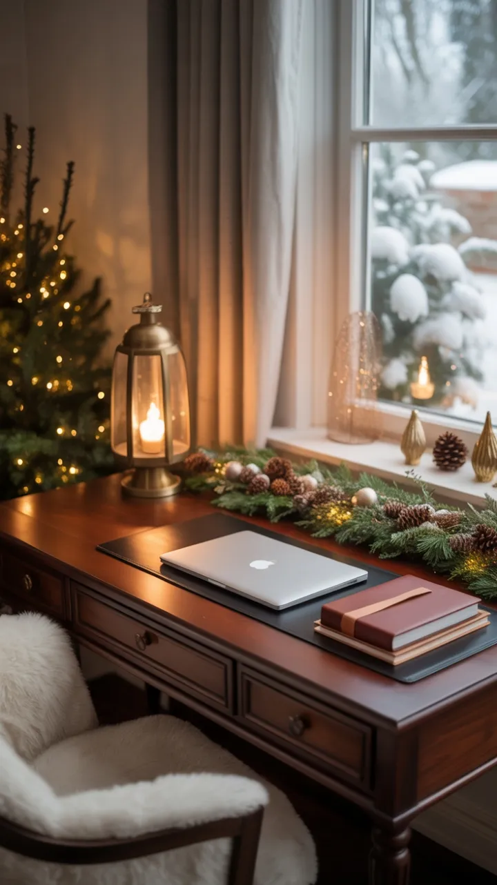 Mahogany Mornings in a Snow-Kissed Home Office