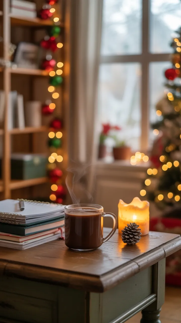 A Cozy Desk Dressed for Christmas