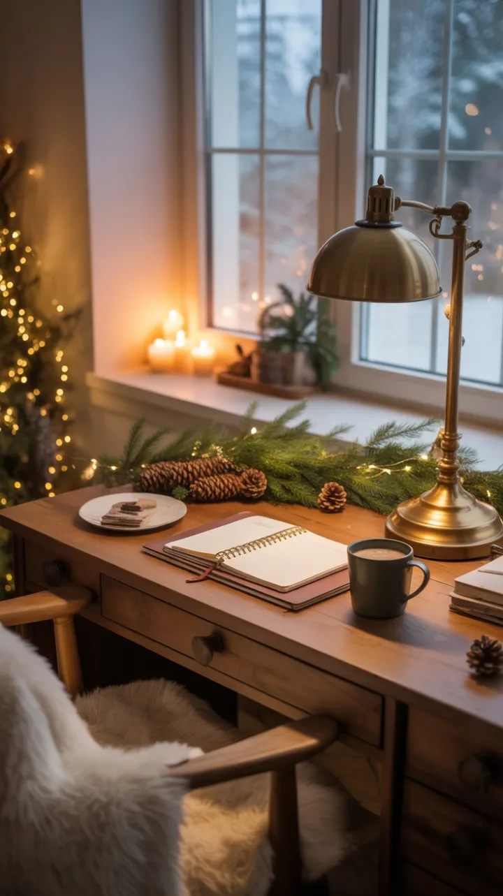 Fireside Focus in a Cozy Winter Workspace