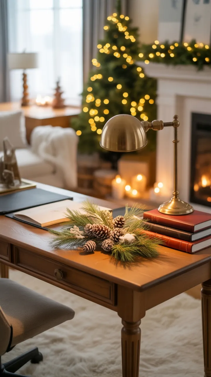 Fireside Focus — A Vintage Desk Dressed for Holiday Calm