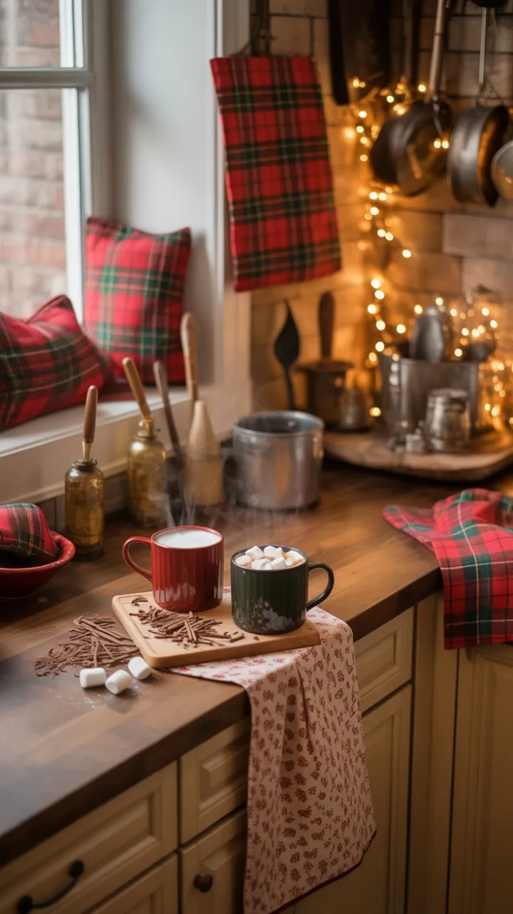 Hearthside Cocoa Corner Dressed in Plaid and Vintage Charm