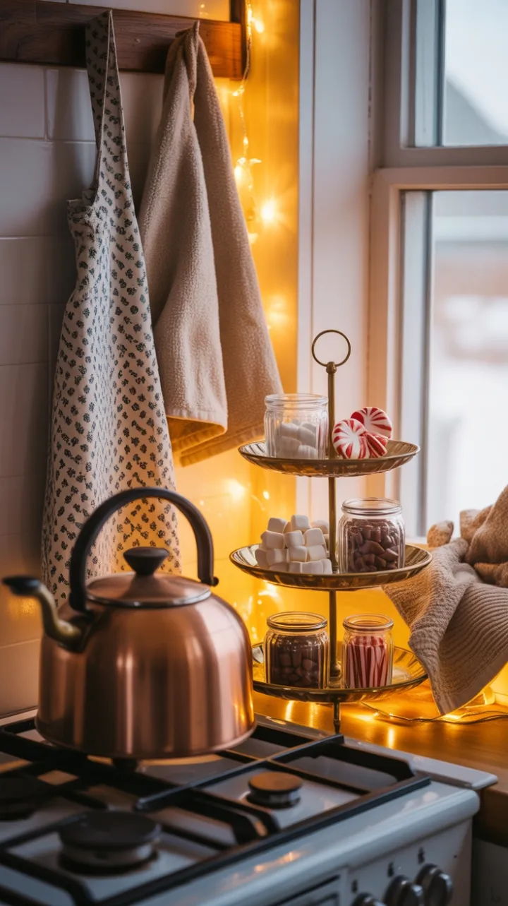 Copper-Kettle Cocoa Corner Bathed in Fairy Light