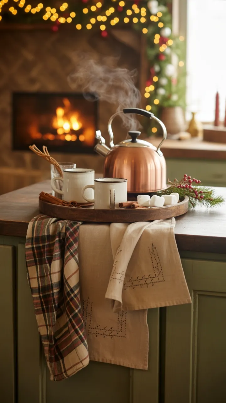 Cocoa by the Copper Kettle in a Hearthlit Holiday Kitchen