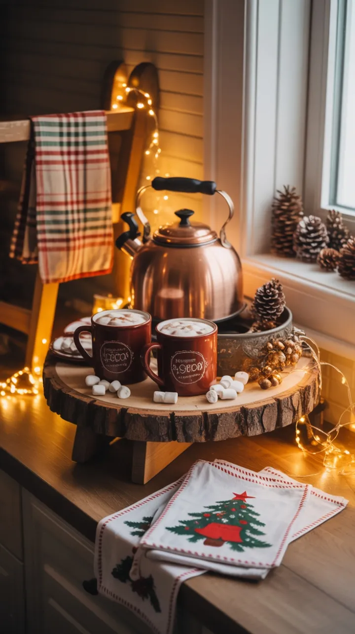 Golden-Hued Hot Cocoa Nook with Vintage Copper Charm