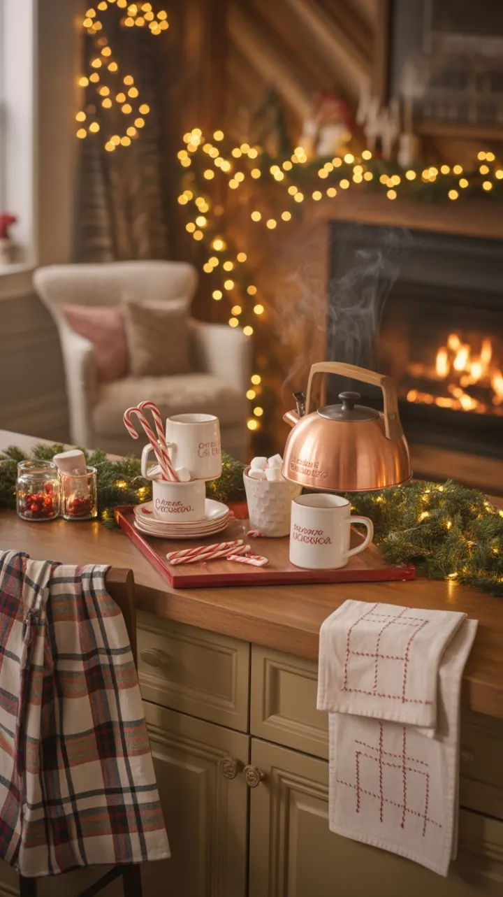 Hearthside Hot Cocoa Nook with Copper Kettle and Cozy Textiles