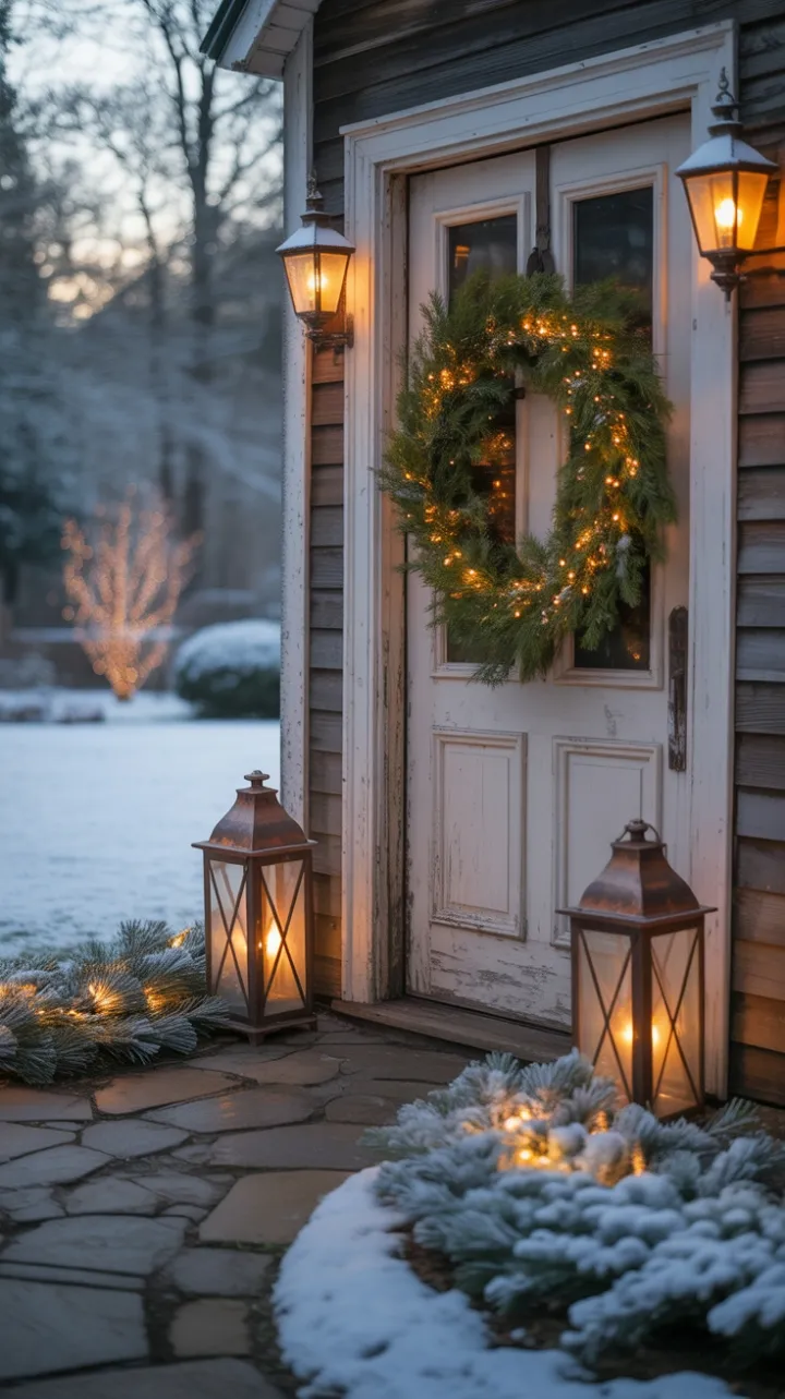 Snow-Kissed Porch with Evergreen Glow
