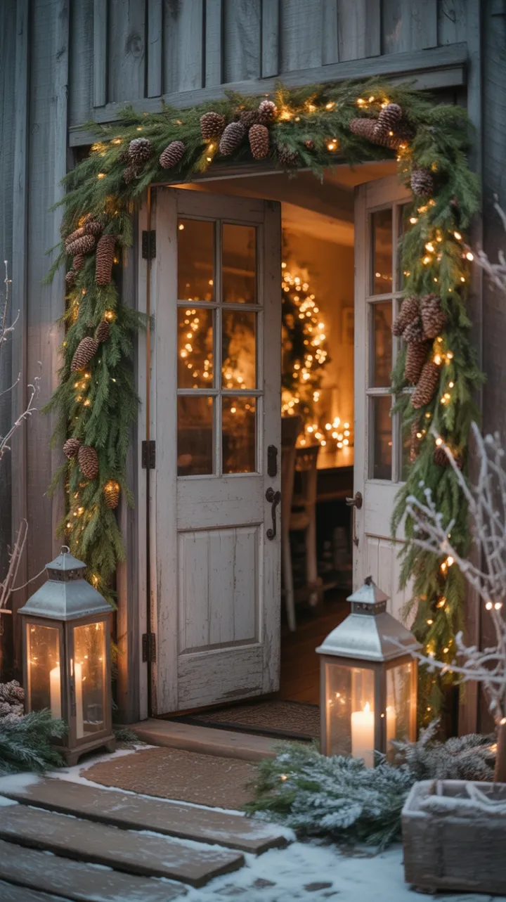 Evergreen Glow at the Farmhouse Entrance