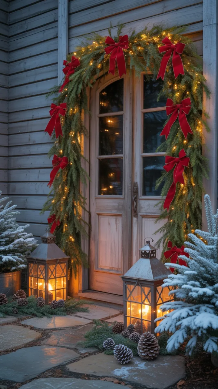 Garlanded Welcome with Velvet Bows and Lantern Glow