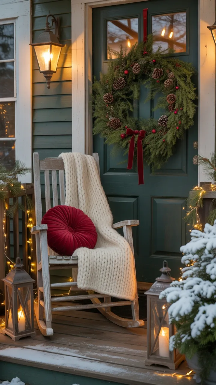 A Cozy Christmas Porch Wreathed in Lantern Light