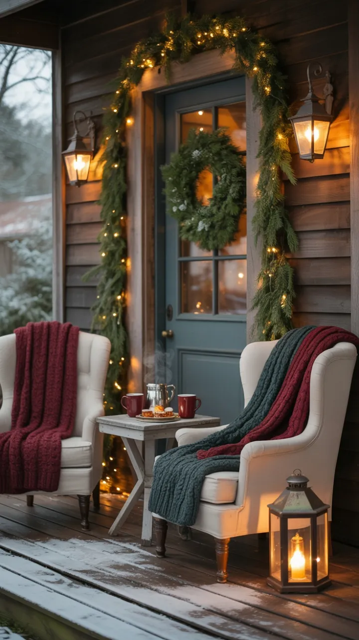 Snow-Kissed Porch Retreat with Cocoa and Candlelight