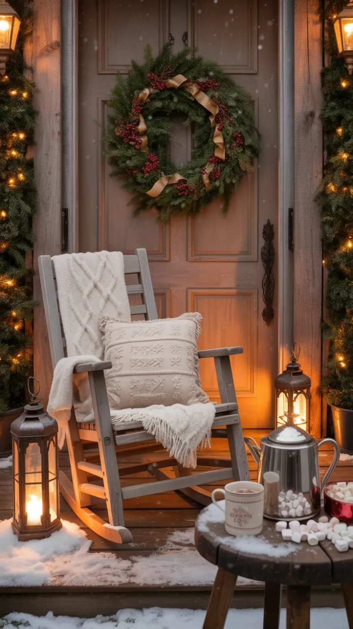 Snowlit Porch of Evergreen Warmth