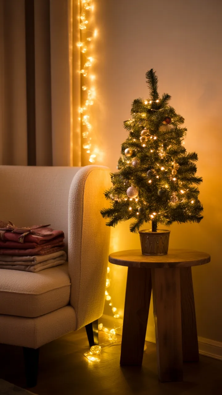Cozy Rustic Holiday Nook in a Golden Glow