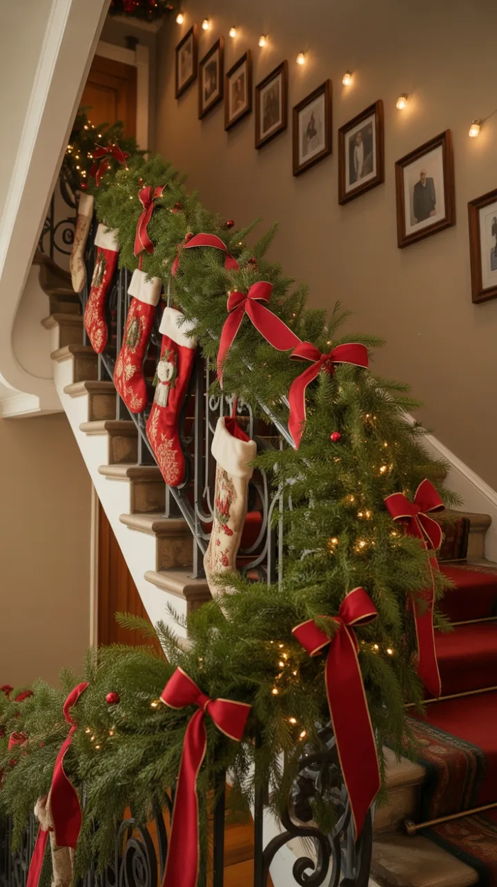 A Grand Stair Dressed in Evergreen Crimson and Gold