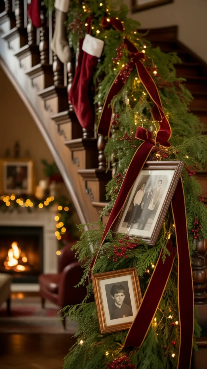 A Gilded Staircase Wrapped in Holiday Warmth