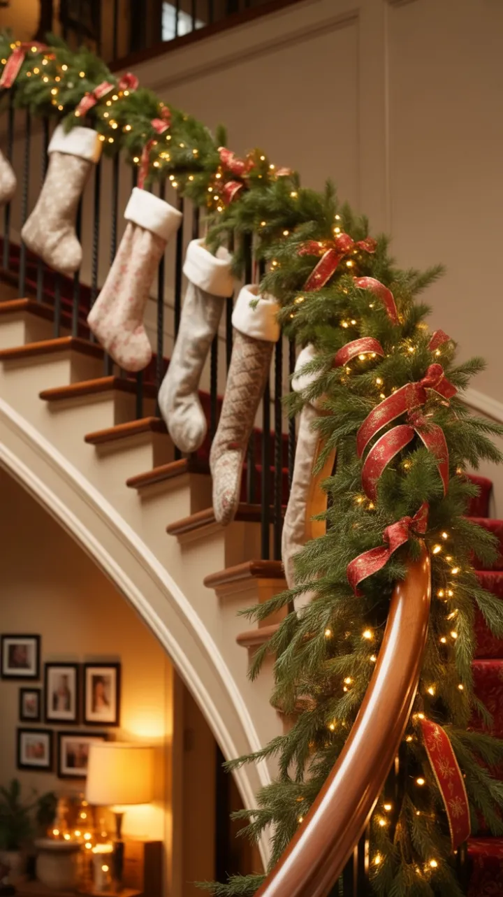 Garlanded Grandeur and Warmth on a Holiday Staircase