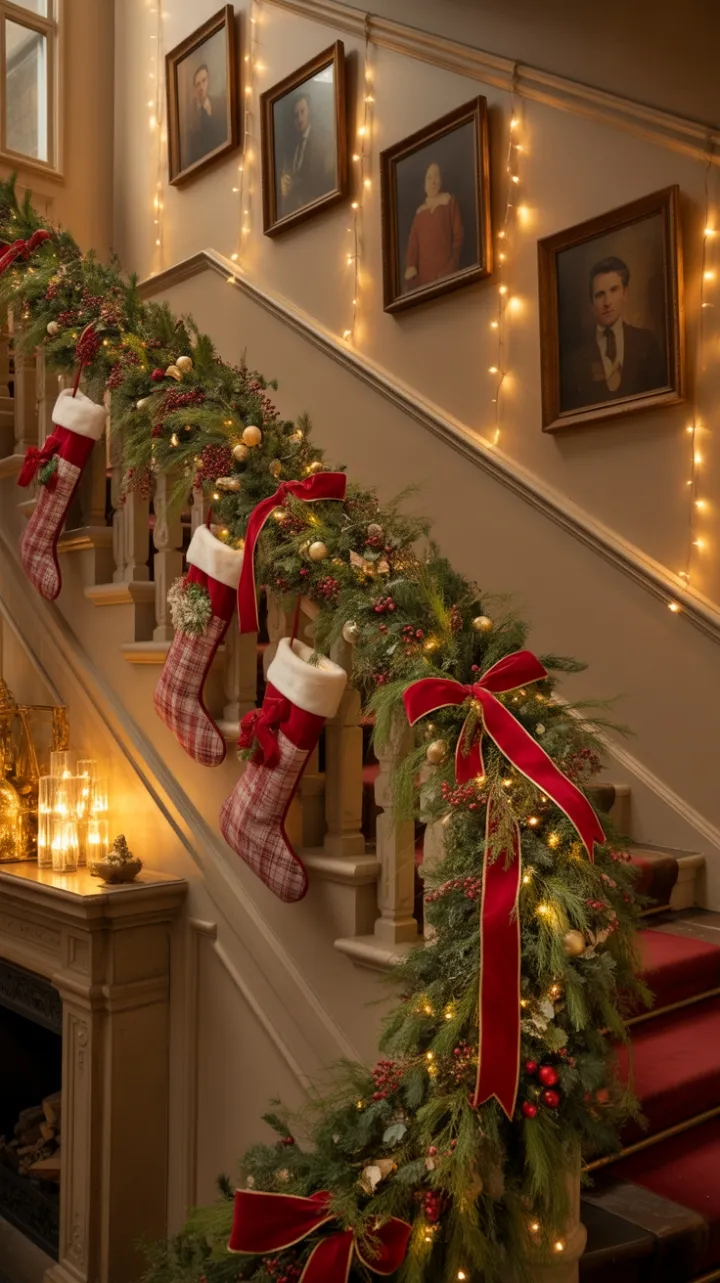 A Grand Staircase Draped in Holiday Splendor
