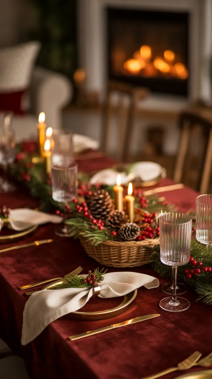 Hearthside Burgundy Velvet Christmas Table