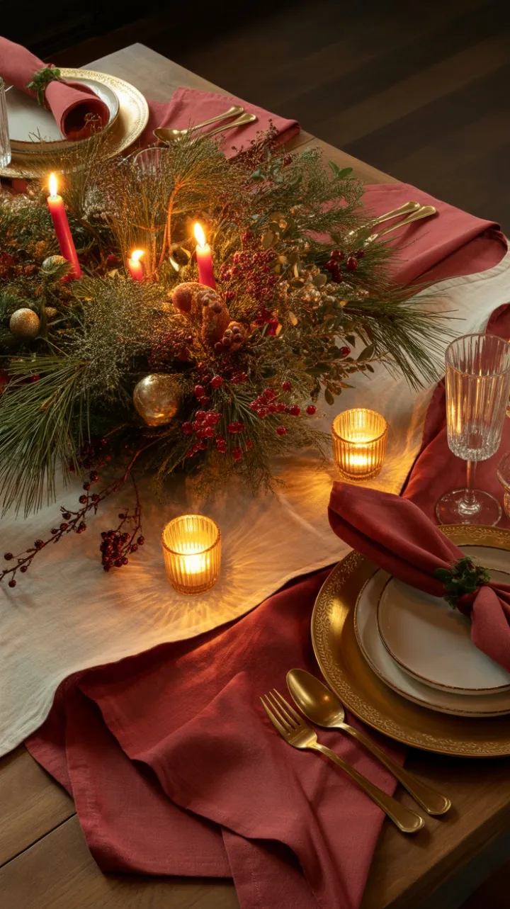 Candlelit Christmas Tablescape in Cream and Crimson