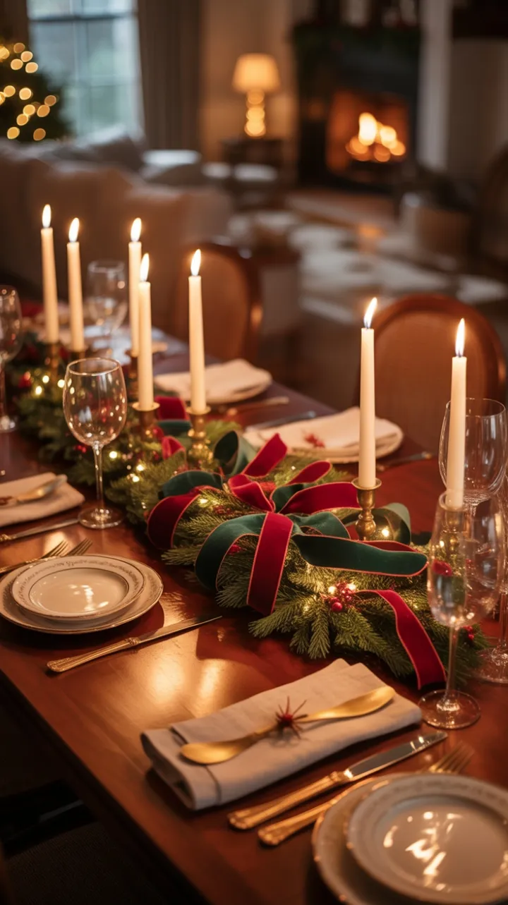 Velvet Ribbons and Candlelight on a Mahogany Holiday Table