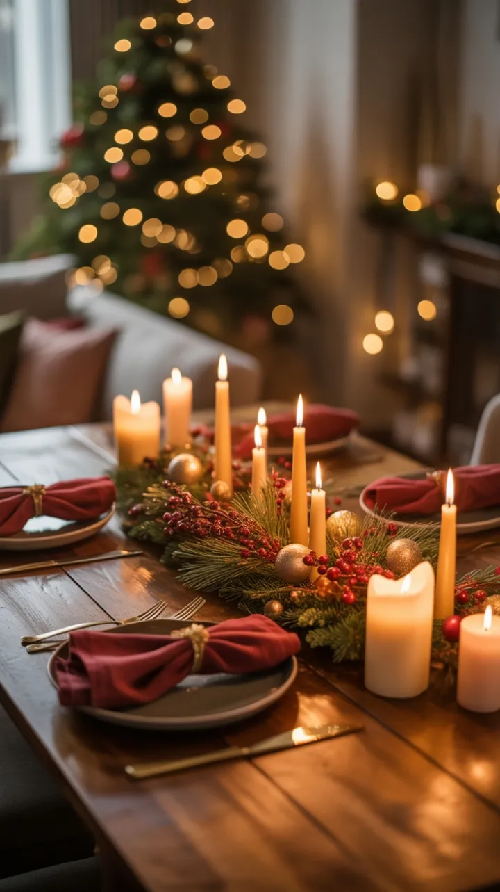 A Rustic Christmas Table Bathed in Candlelight