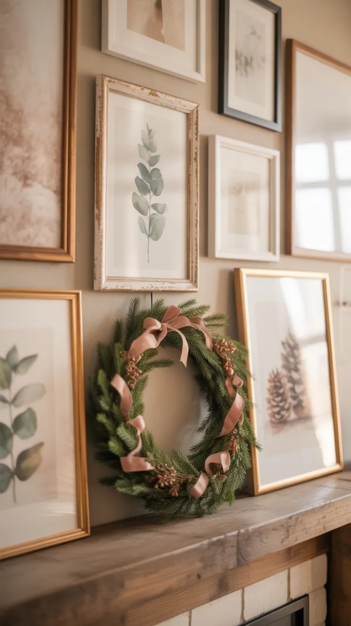 Velvet Ribbon Wreath Above a Curated Mantel