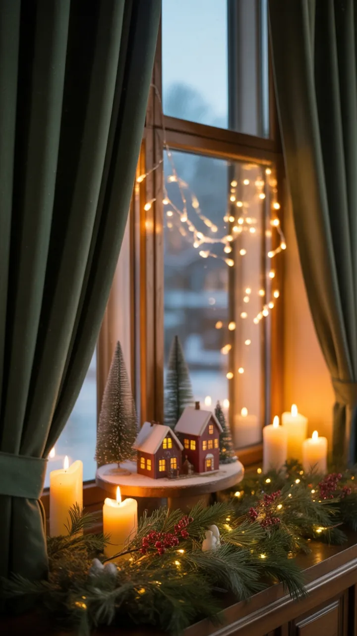 Candlelit Snow Village in Velvet Green