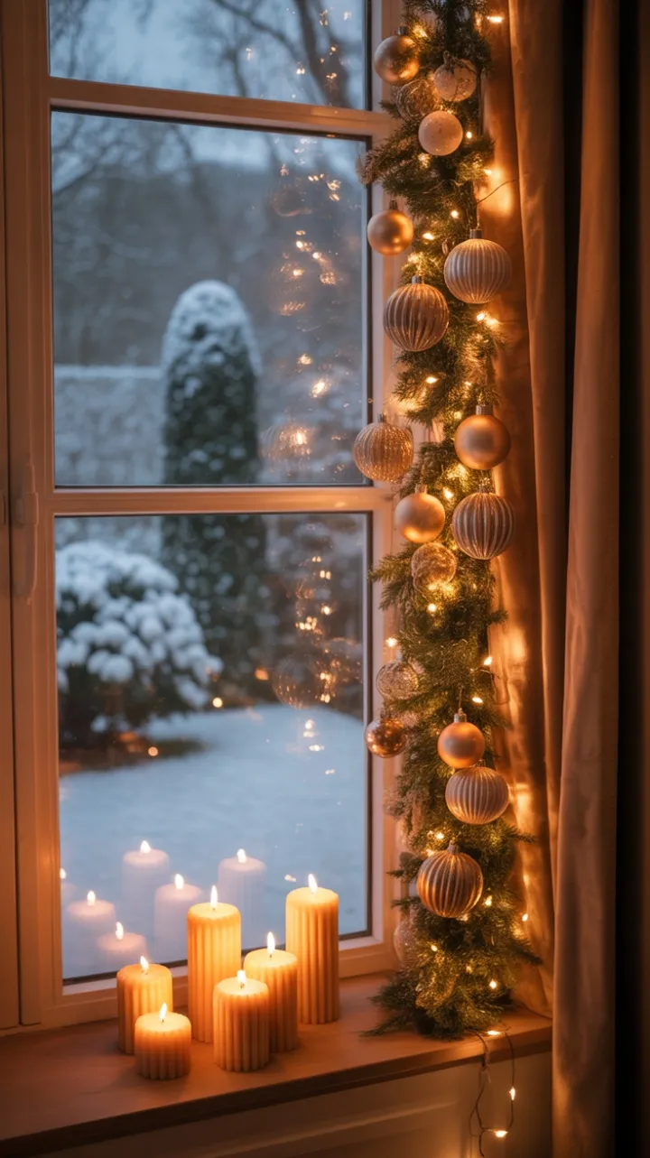 Bay Window Glow with Vintage Ornaments and Beeswax Candles