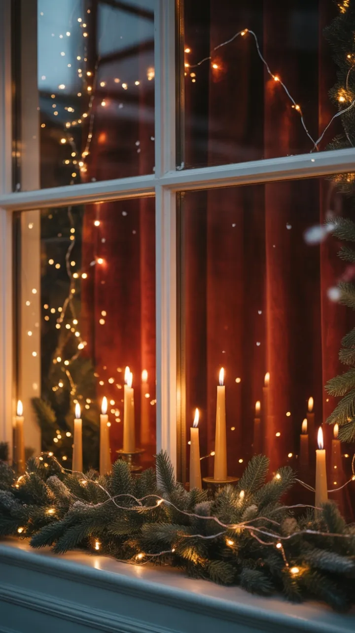 Velvet Garland and Beeswax Candlelight Warming a Snowy Night