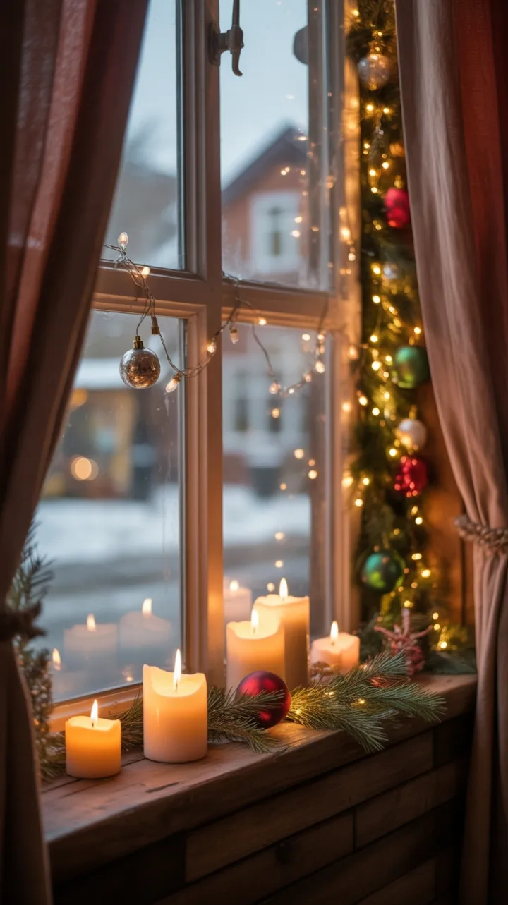 Snow-Kissed Window of Velvet Nights and Candlelit Cheer
