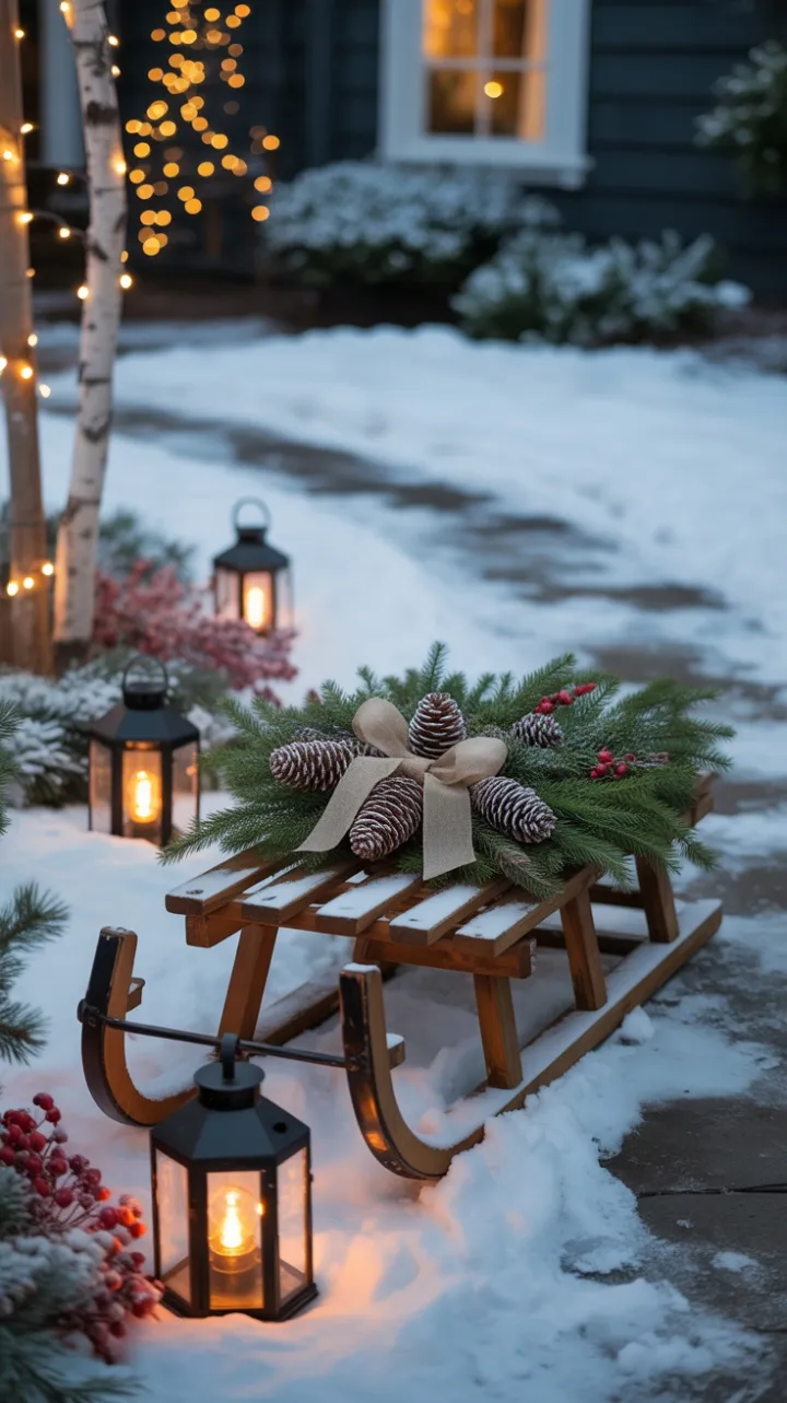 Rustic Holiday Glow on a Snow-Kissed Path