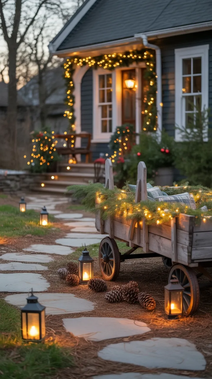 Lantern-Lit Path to a Rustic Holiday Welcome