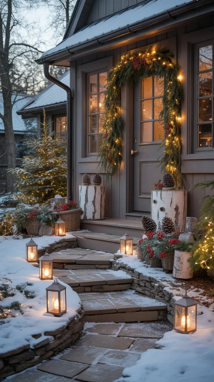 Snow-Kissed Entryway Dressed in Rustic Holiday Charm