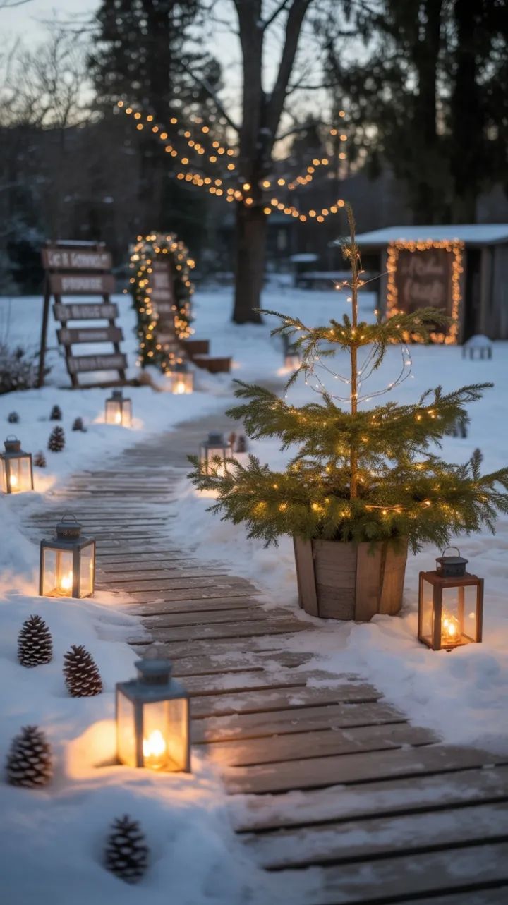 Lantern-Lit Path to a Rustic Winter Welcome