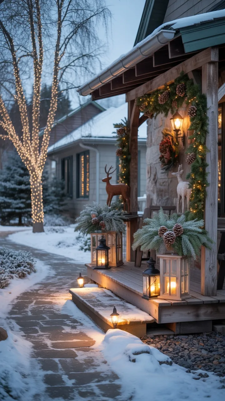 Snow-Kissed Serenity with Lanterns and Twinkling Birches