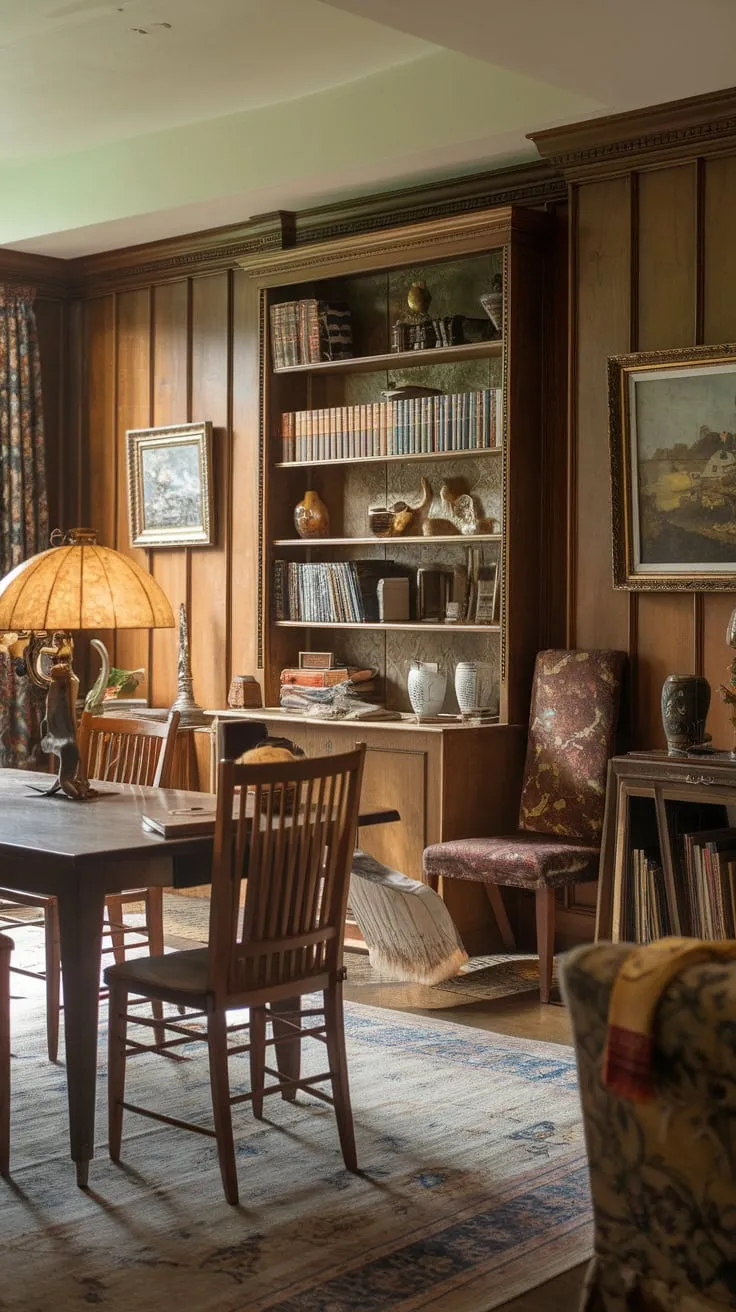 A traditional family room brimming with vintage charm offers a warm and welcoming space for cherished moments.