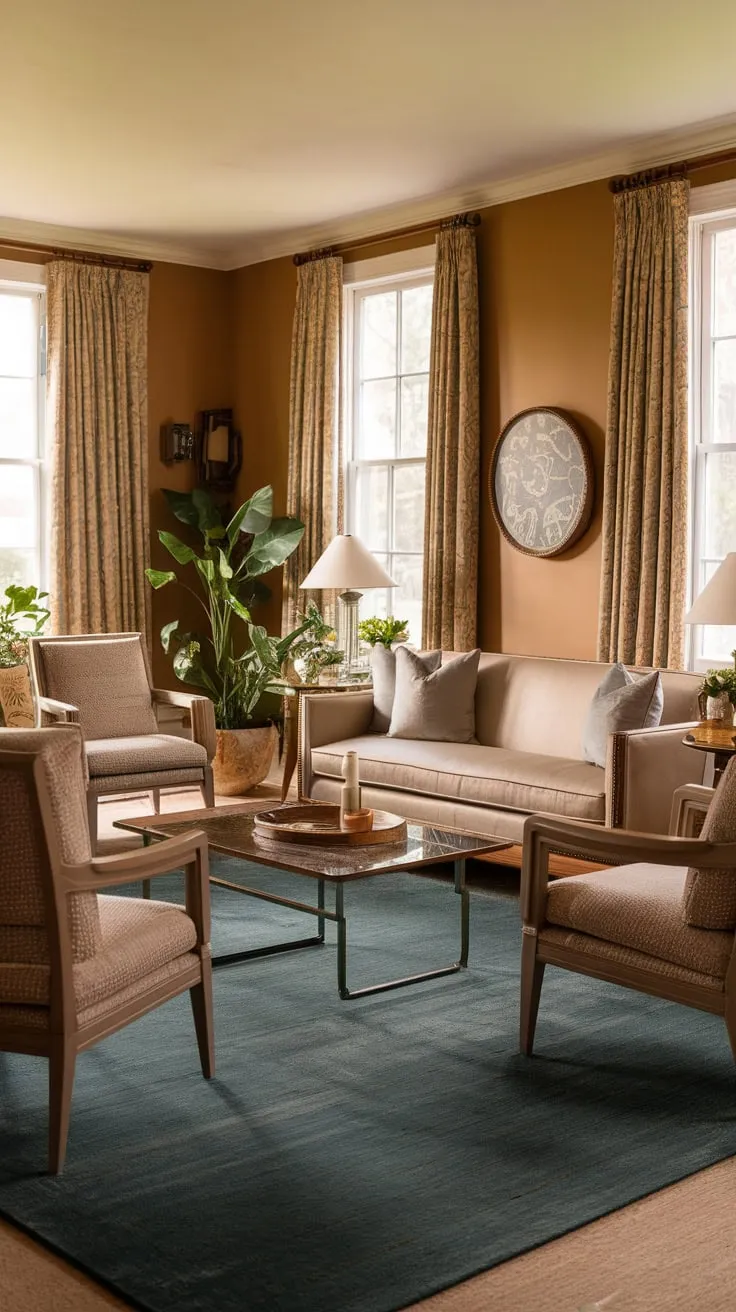 A cozy family room seamlessly unites traditional design elements with modern accents creating a welcoming atmosphere for family gatherings.